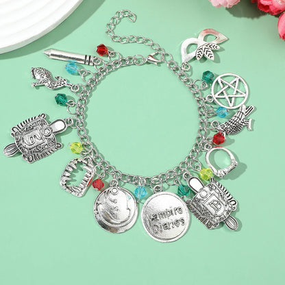 TV The Vampire Diaries Pendants Bangle Bracelet Mask Pentagram Link Chain Bracelets for Women Halloween Accessories