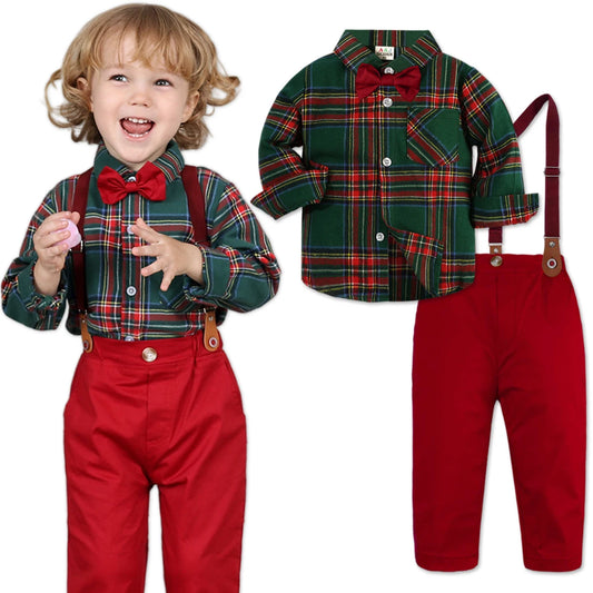 Baby Christmas Outfit Boy Kids Suit Toddler Suspenders Clothing Set