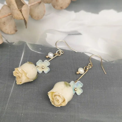 Unique Immortal Flower Earrings Elegant Natural Flower Pearl Drop Earrings Statement Jewelry Epoxy Resin Real Rose Earring 2024