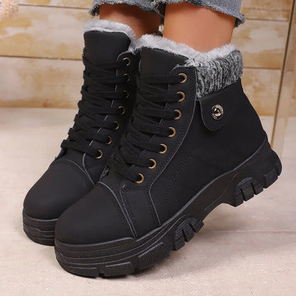 Winter Women's Boots Fashion High Top Warm Cotton Boots 2026 Winter New Women's Snow Boots Leather Casual Ankle Boot Botas Mujer
