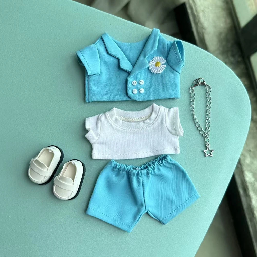 Clothes For Labubu 17cm Outfit Accessories for The Monster Korea Kpop Labubu Idol V1 V2 V3 Clothing GD K-Pop Cool Suit Straw Hat