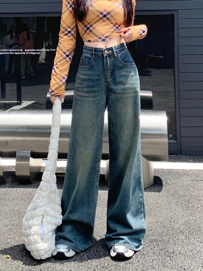 Women's Jeans Denim Pants 2025 Euramerican High Waist Girl Style Jean Trousers Colorful Straight Leg Wide Leg Pants