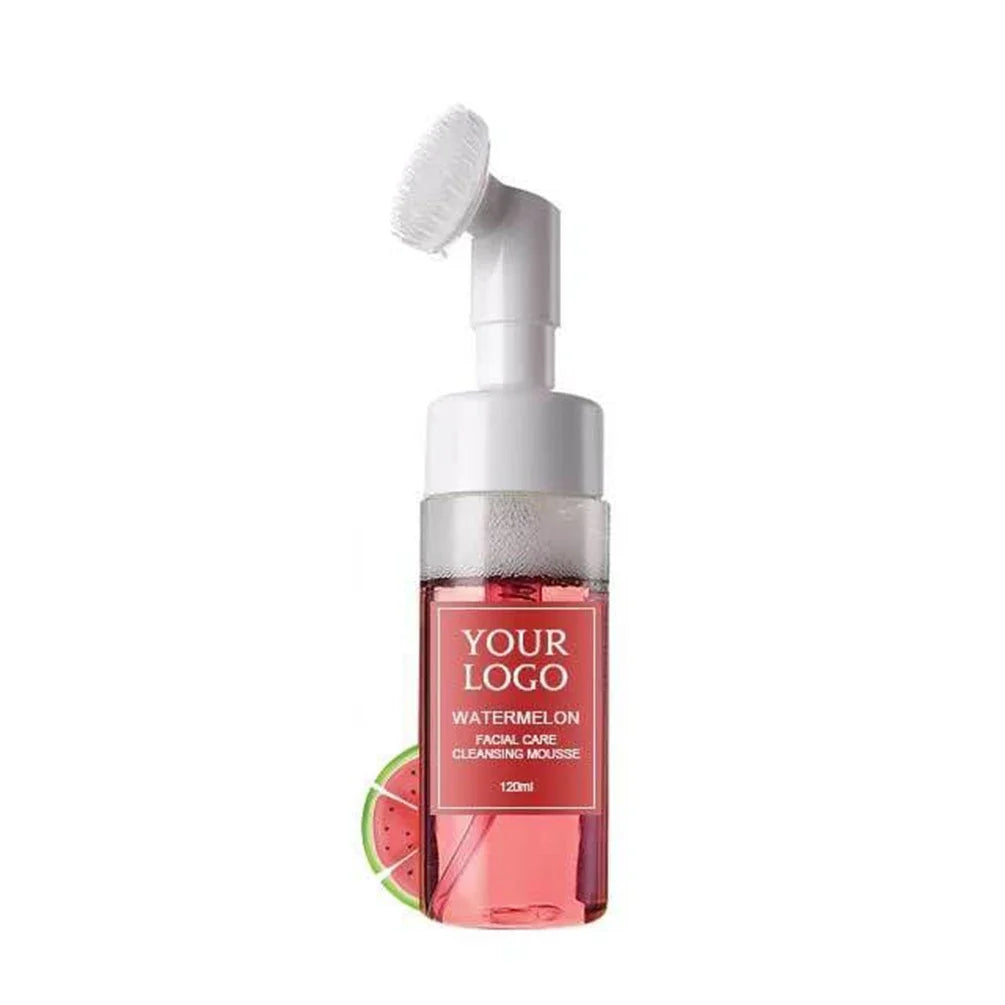 120ml Custom Logo Face Wash Private Label with Brush Avocado Watermelon Green Tea Cleansing Mousse Liquid Face Clean Makeup Milk