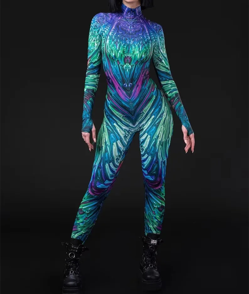 Cosplay Costume Female Woman Sexy Suit Color Element Blue Muscle Halloween Bodysuit Adults High-waisted Sports Jumpsuit
