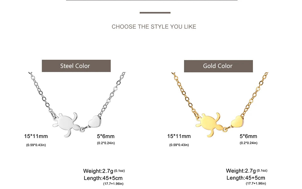 EtherealBe sea turtle pendant necklace for women available in steel and gold color options