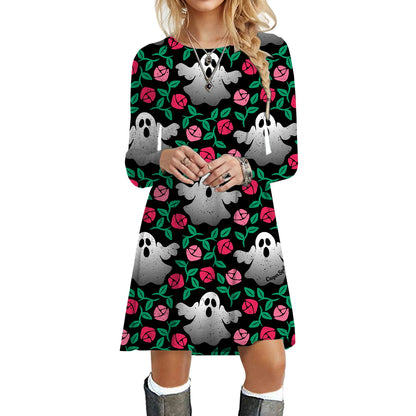 Halloween Party Dresses For Women Funny Cats 3D Pumpkin Print Dress Autumn Winter Fashion Long Sleeve Kawaii Dress Oversize 2023