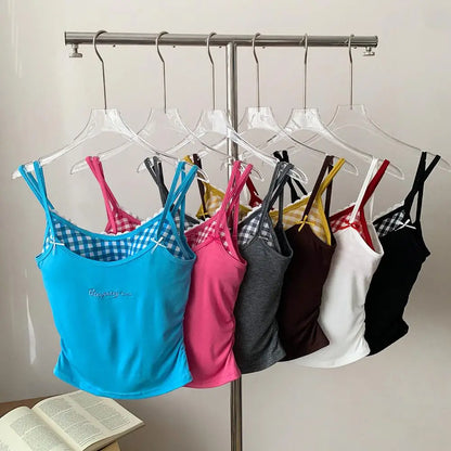 Sexy Plaid Tank Top With Chest Pad Fashion Slim Vest Women Backless Innerwear Camisole Sweet Spicy Girl Women Summer Top 2025