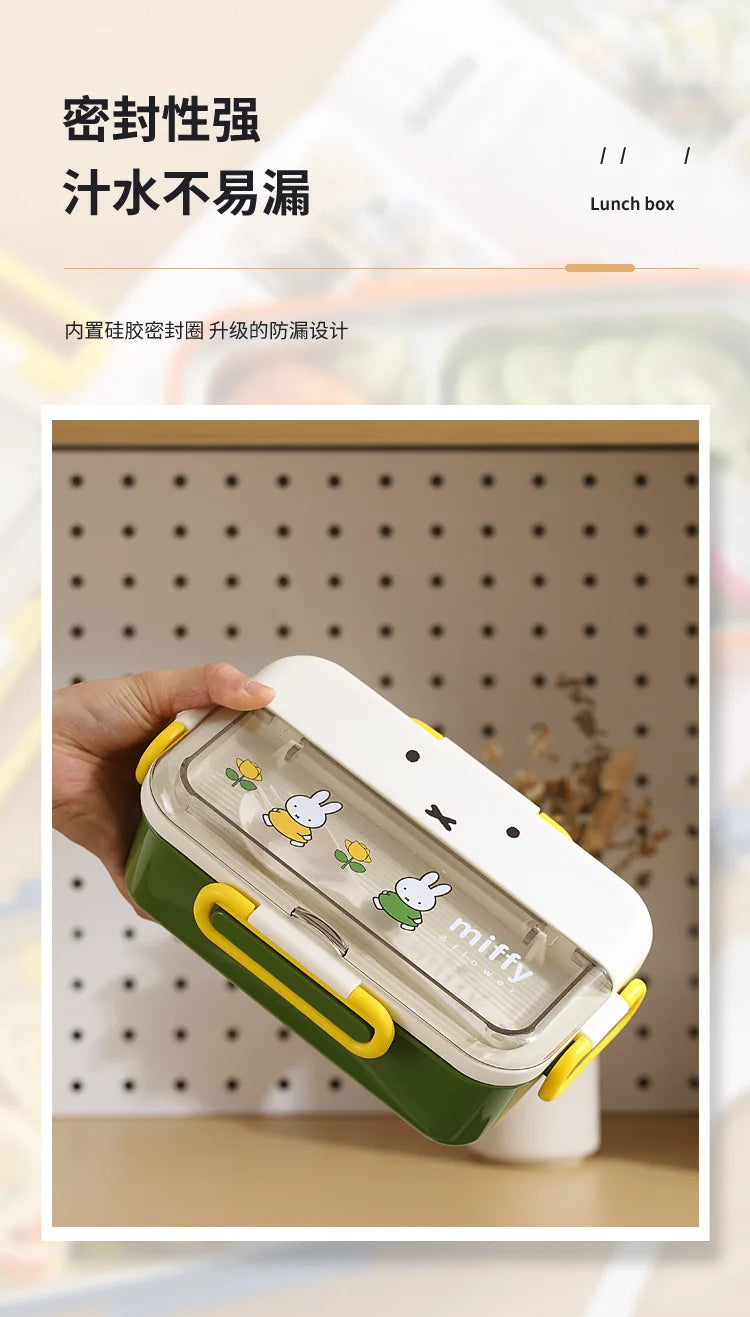 Kawaii Miffy Stainless Steel Divided Lunch Box Water Heated Student Lunch Box Cartoon Children's Lunchbox Christmas Gift Toys