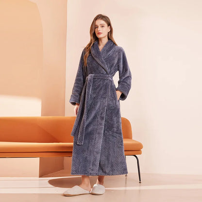 Thicken Flannel Women Long Robe Home Dress Autumn Winter Warm Couple Sleepwear Bathrobe Plush Coral Fleece Lounge Wear Negligee