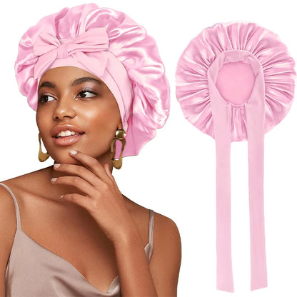 New Women Satin Bonnet Silky Sleep Cap Curly Hair Wrap For Sleeping Cap Adjustable Bonnets With Tie Band Nightcap Hair Care Cap
