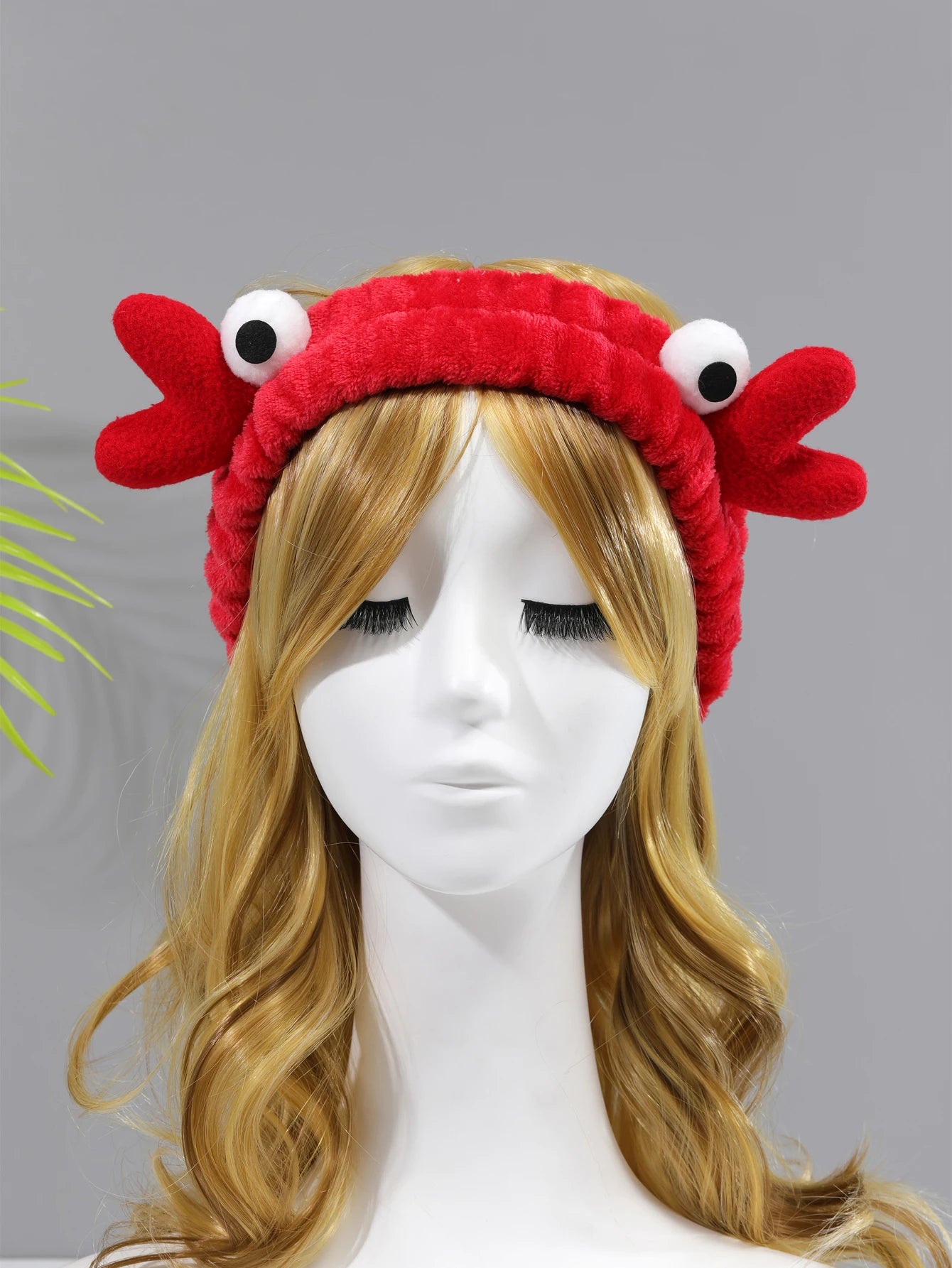 Cute cartoon crab spa headband in red with eyes and claws for fun and cozy relaxation