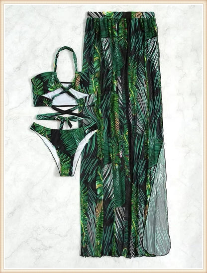 3 Pieces Tie Dye Cross Bikini 2025 Women Sexy Halter Swimsuit & Cover Up Pants Swimwear Bathers Bathing Swimming Suit Beachwear