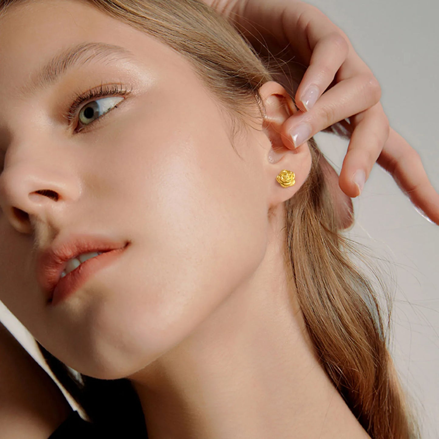 Exquisite Rose Flower Stud Earring, Stainless Steel Gold Color Petal Earrings, Trendy Women Christmas Gift