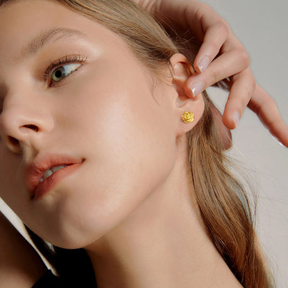 Exquisite Rose Flower Stud Earring, Stainless Steel Gold Color Petal Earrings, Trendy Women Christmas Gift