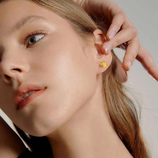 Exquisite Rose Flower Stud Earring, Stainless Steel Gold Color Petal Earrings, Trendy Women Christmas Gift