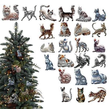Cat Christmas Countdown 24 Days Christmas Advent Calendar 2D Acrylic Cat Collectible Figurine for Xmas Tree Decor Kids Gifts