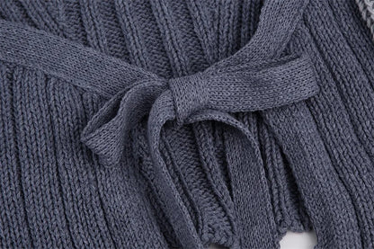 Fashionable Backless Knot Design Knitted Top Women's Autumn Wear Versatile Street Style round Neck Long Sleeve Polyester