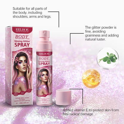 100ml Body Glitter Highlighter Shiny Glitter Spray Body Spray Womens Face Glitter Quick-Dry Waterproof Fairy Body Shimmery Spray