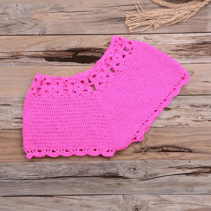 Sexy Hollow out Hooked Bikini Set Short Style Beachwear Pure Color Vacation Cover up Beach Clothes Women's Fashion Swimwear