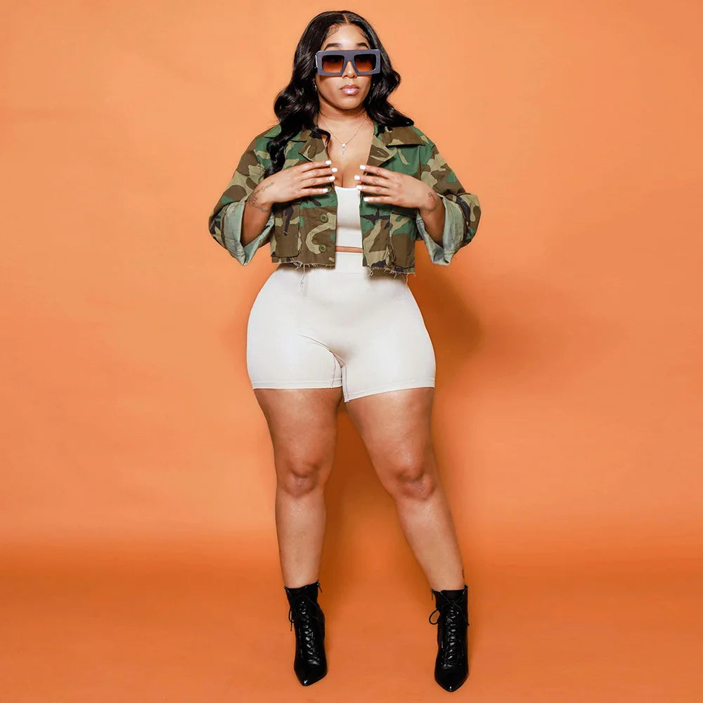 Women's Clothes Coats Casual Fashion Camouflage Print Large Pocket Lapel Long Sleeve Short Jacket for Women