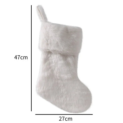 Large White Christmas Stockings Plush Socks Gifts Candy Bag Xmas Tree Pocket Hanging Ornament New Year Christma Decorations