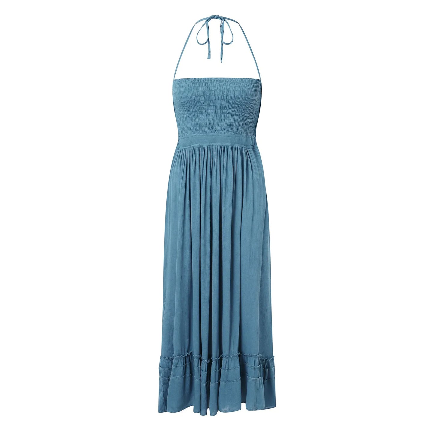 Womens Dresses 2024 Spring Summer Deep V Neck Women'S Smocked Maxi Dresses Summer 2023 Sexy Flowy Beach Long Backless Slip 롱원피스