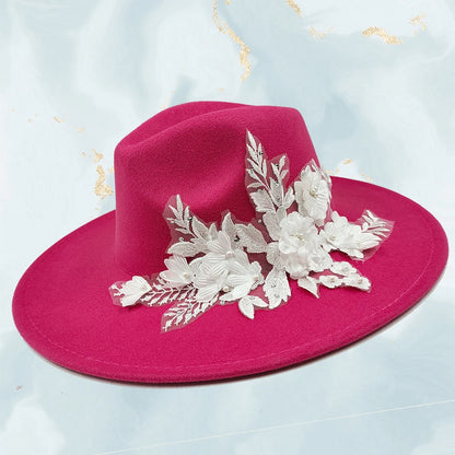 Embroidered three-dimensional flower fedora hat Women's jazz top hat Spring and autumn panama church fashion elegant wedding Hat