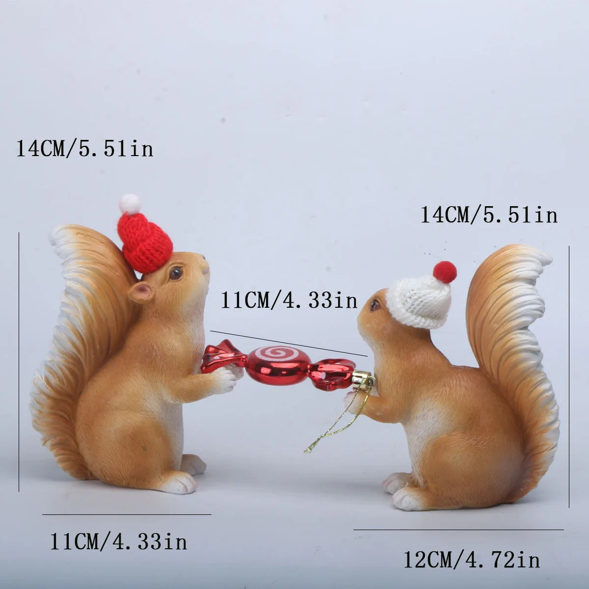1 set of Christmas squirrels holding gifts and holiday decorations