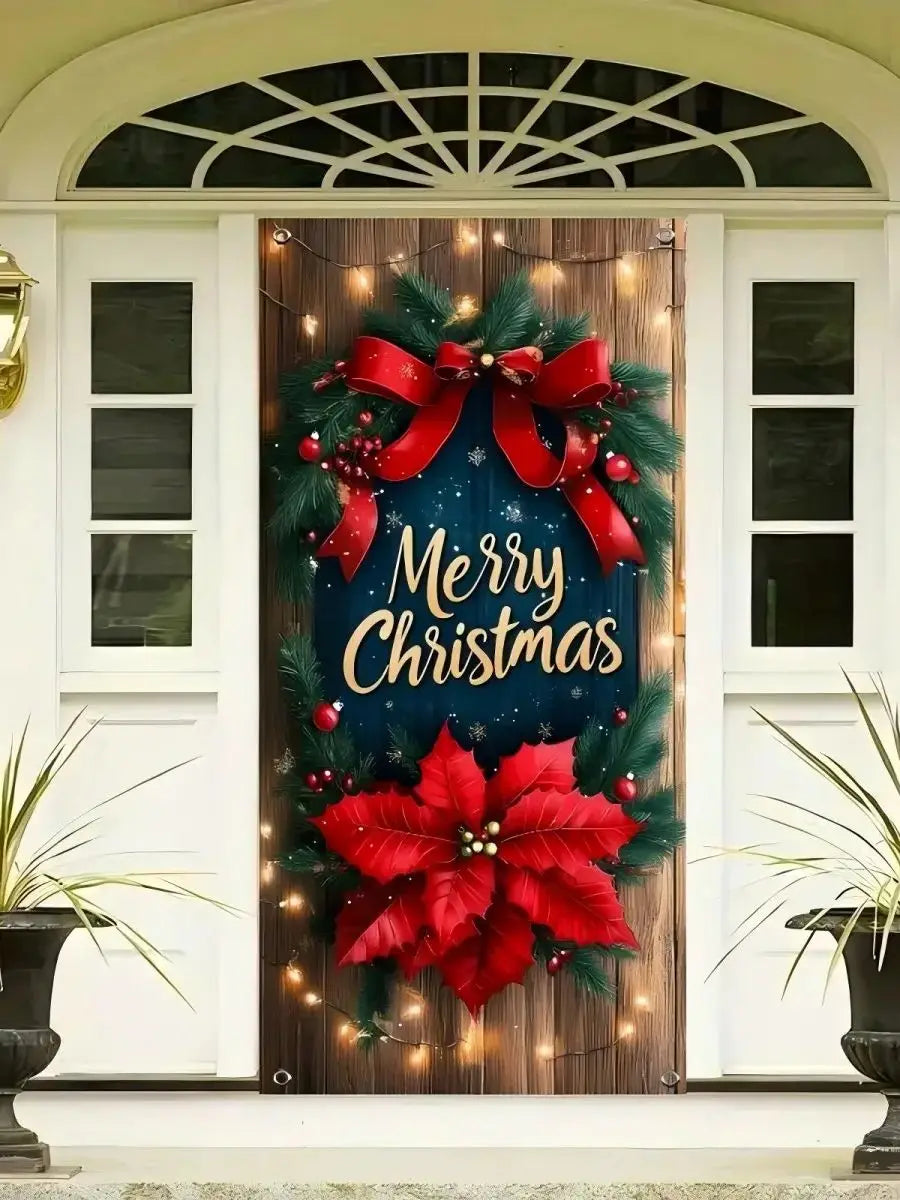 1 Christmas gift door cover photo background cloth to celebrate the New Year Red flowers polyester photo background cloth