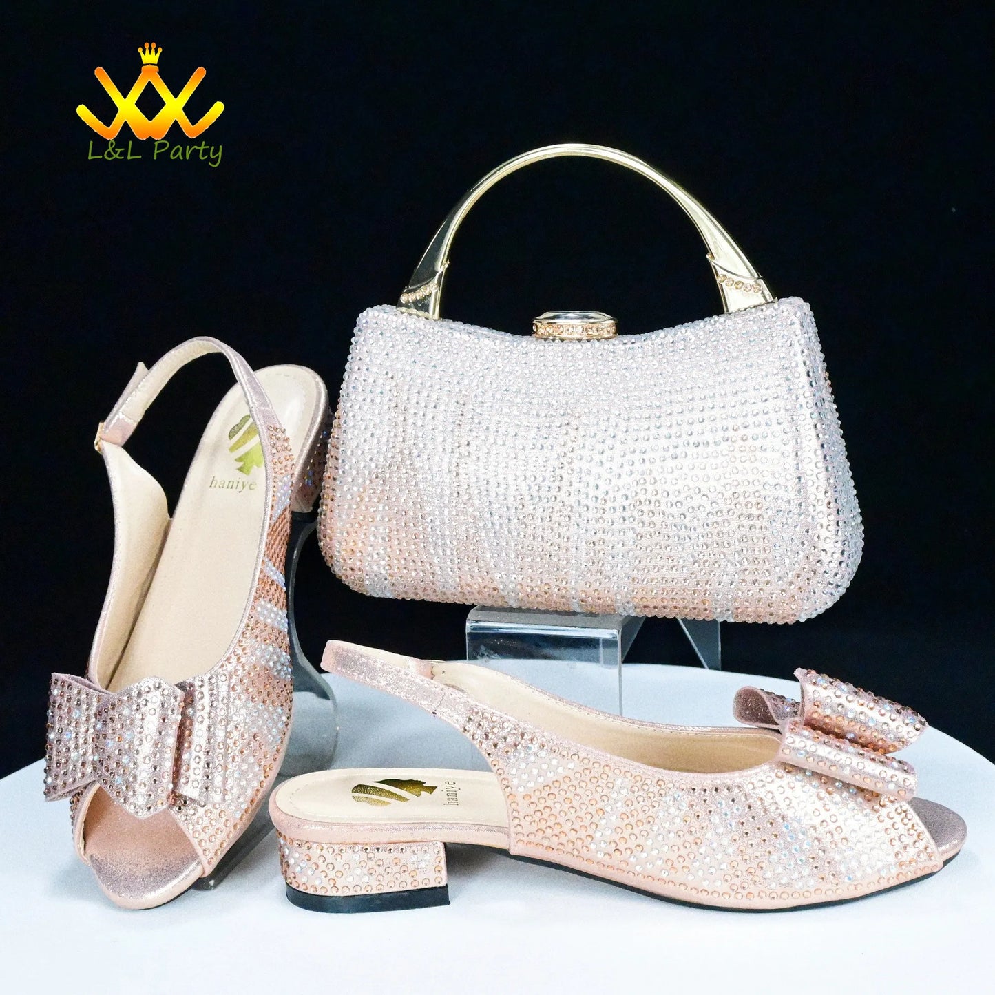 EtherealBe Gold Rhinestone Fashionable shoes and bag set