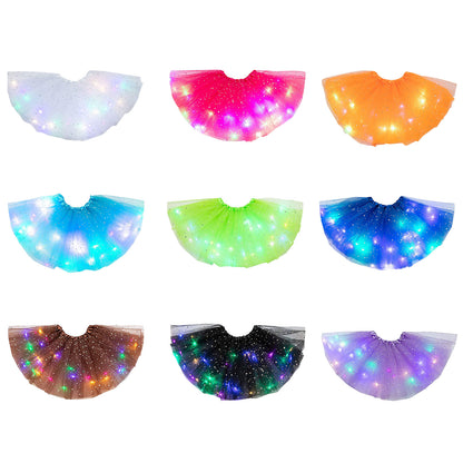 Variety of LED halloween tutu skirts for women in bright colors with colorful lights for festive fun