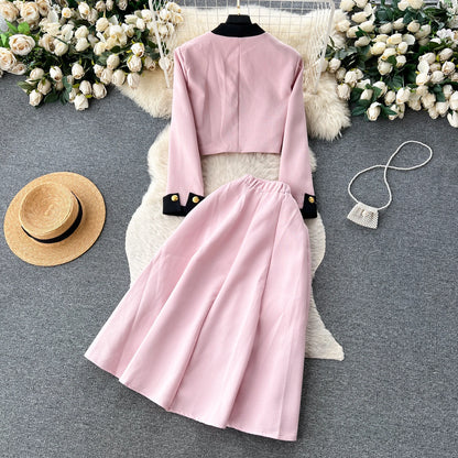 Women Two-Piece Sets Sexy Long Sleeve Single Breasted Top and High Waist Slim Skirt Korean Fashion Casual Autumn Winter Clothing