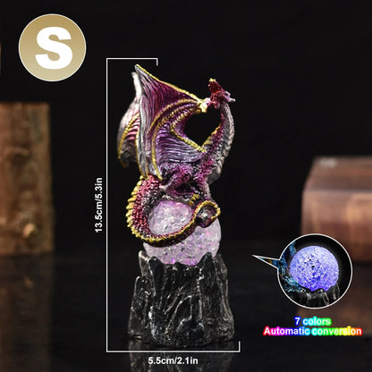 7 Color Change Lava Resin Base Dragon Statues Luminescent Dinosaur Holy Dragon Battle Dragon Home Desktop Sculpture Kids Gifts