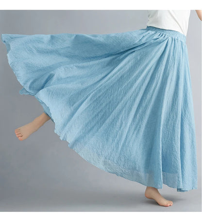 Fashion Solid Cotton Linen Women Skirts Maxi Elegant Harajuku Saia Casual Loose Long Skirt Ladies Clothes Faldas Ropa Mujer