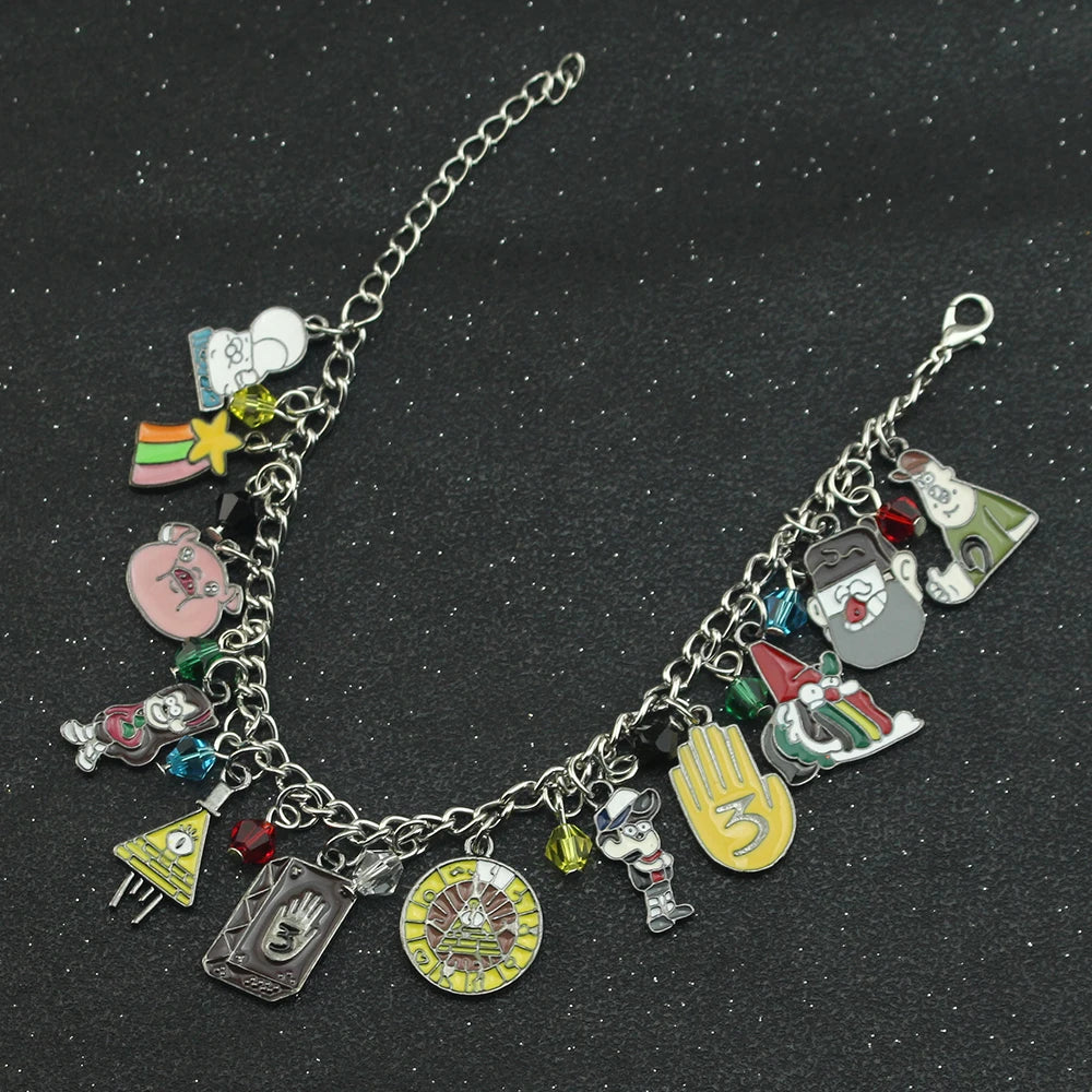 Adventure Animation Gravity Falls Enamel Charm Bracelet Comedy Anime Cartoon Metal Jewellery Accessory Children Gifts