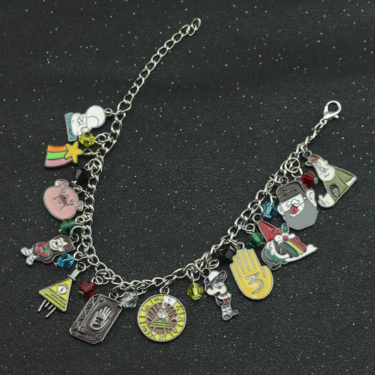 Adventure Animation Gravity Falls Enamel Charm Bracelet Comedy Anime Cartoon Metal Jewellery Accessory Children Gifts
