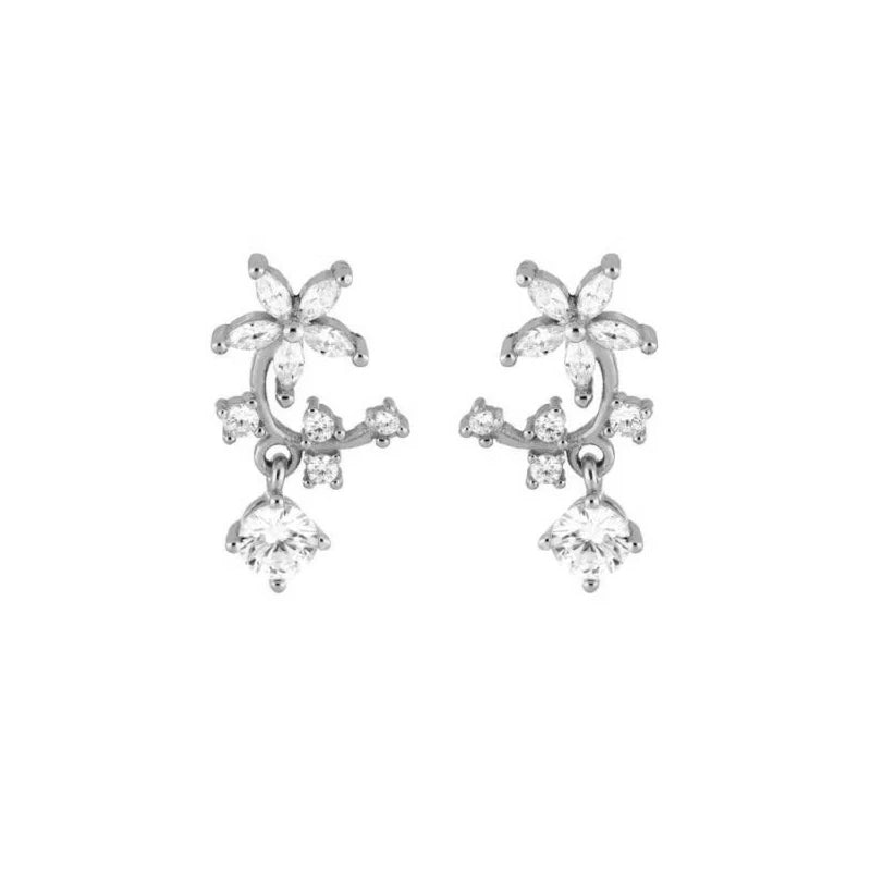 925 Sterling Silver Ear Needle Geometric Zircon Metal Earrings for women Shiny Crystal Luxury Small Stud Fashion Wedding Jewelry