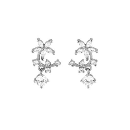 925 Sterling Silver Ear Needle Geometric Zircon Metal Earrings for women Shiny Crystal Luxury Small Stud Fashion Wedding Jewelry