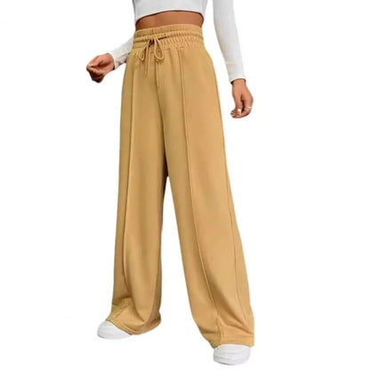 Spring And Summer Ladies' Fashion Solid Colour Drawstring High Waist Wide Leg Pants Daily Wide Leg Comfortable Thin Sweatpants