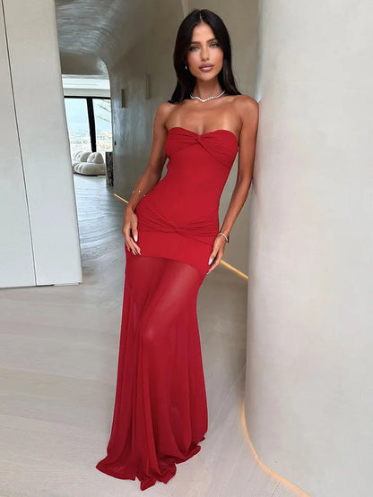 Avrilyaan Mesh Splicing Hollow Spaghetti Strap Backless Party Sexy Dresses Elegant Long Dress Women 2025 Summer Dress Vestidos