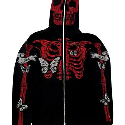 Unisex Hoodie Rhinestone Ghost Skeleton Halloween Hoodie with Zipper Closure Pockets for Unisex Party Cosplay Costume Fall