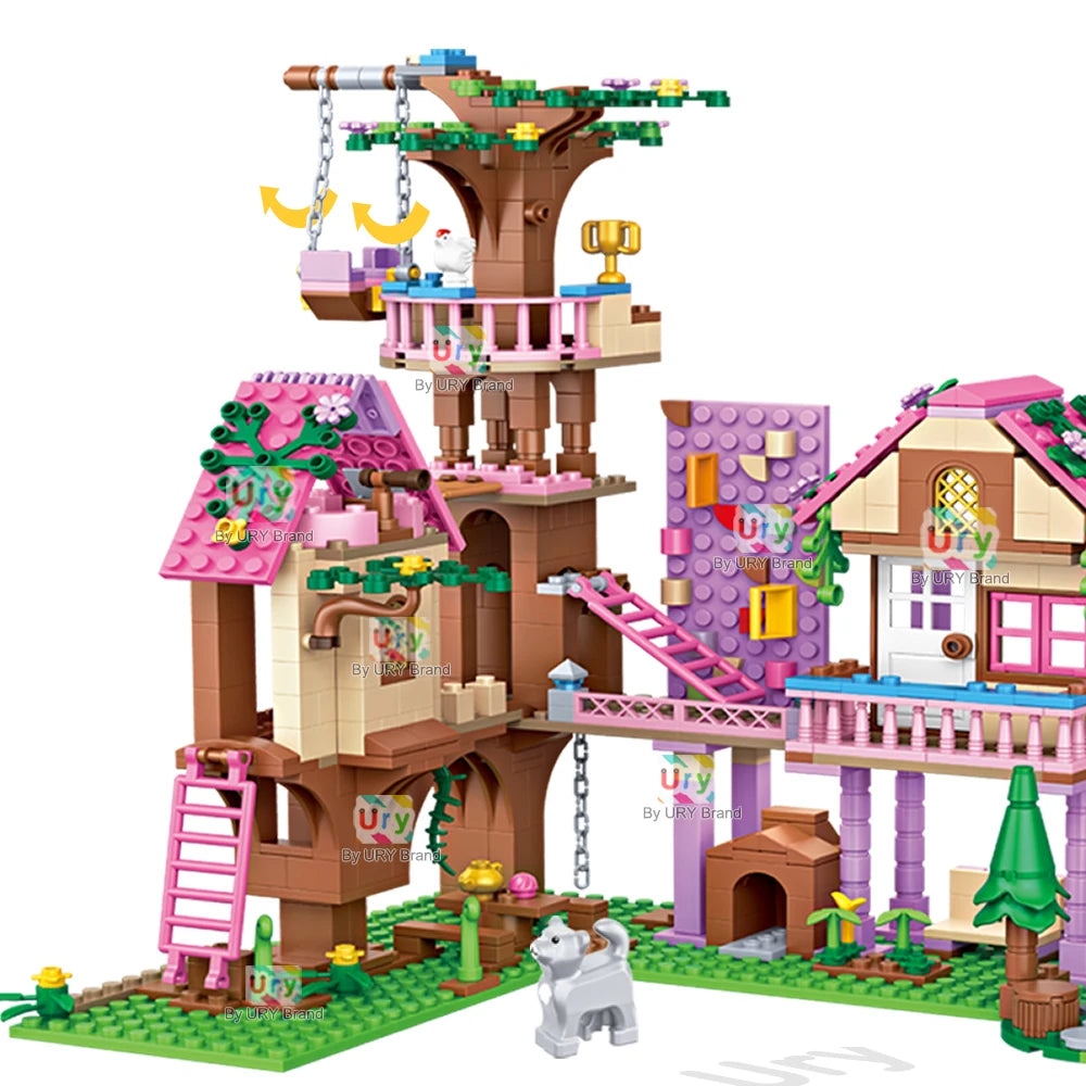 Friends City Tree House Summer Holiday Villa Castle Garden Swimming Pool Building Blocks Sets Figures DIY Toys for Girls Gifts