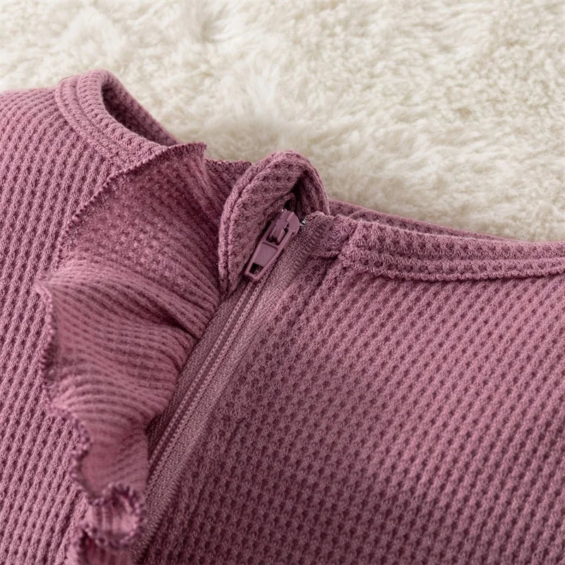 Infant BabyGirl Footies Rompers Solid Color Long Sleeve Jumpsuits Winter Fall Clothes Bodysuits with Headband