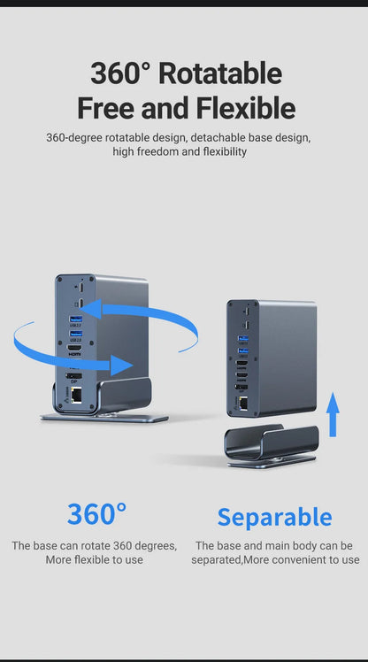 15 In 1 USB-C Docking Station，Type-C 4K60Hz HUB With HDTV*2+PD 100W+USB 2.0/3.0+SD+TF+RJ45 Ethernet+3.5 mm Audio+VGA For Laptop