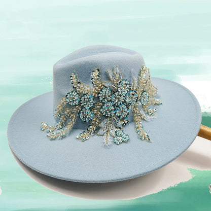 Embroidered three-dimensional flower fedora hat Women's jazz top hat Spring and autumn panama church fashion elegant wedding Hat