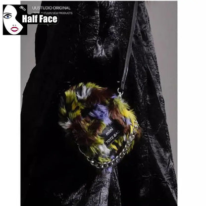 Y2K Girls Harajuku Women’s Gothic Punk One Shoulder Advanced Plush Blossom Autumn Winter Chain Mini Lolita Crossbody Bags Tote