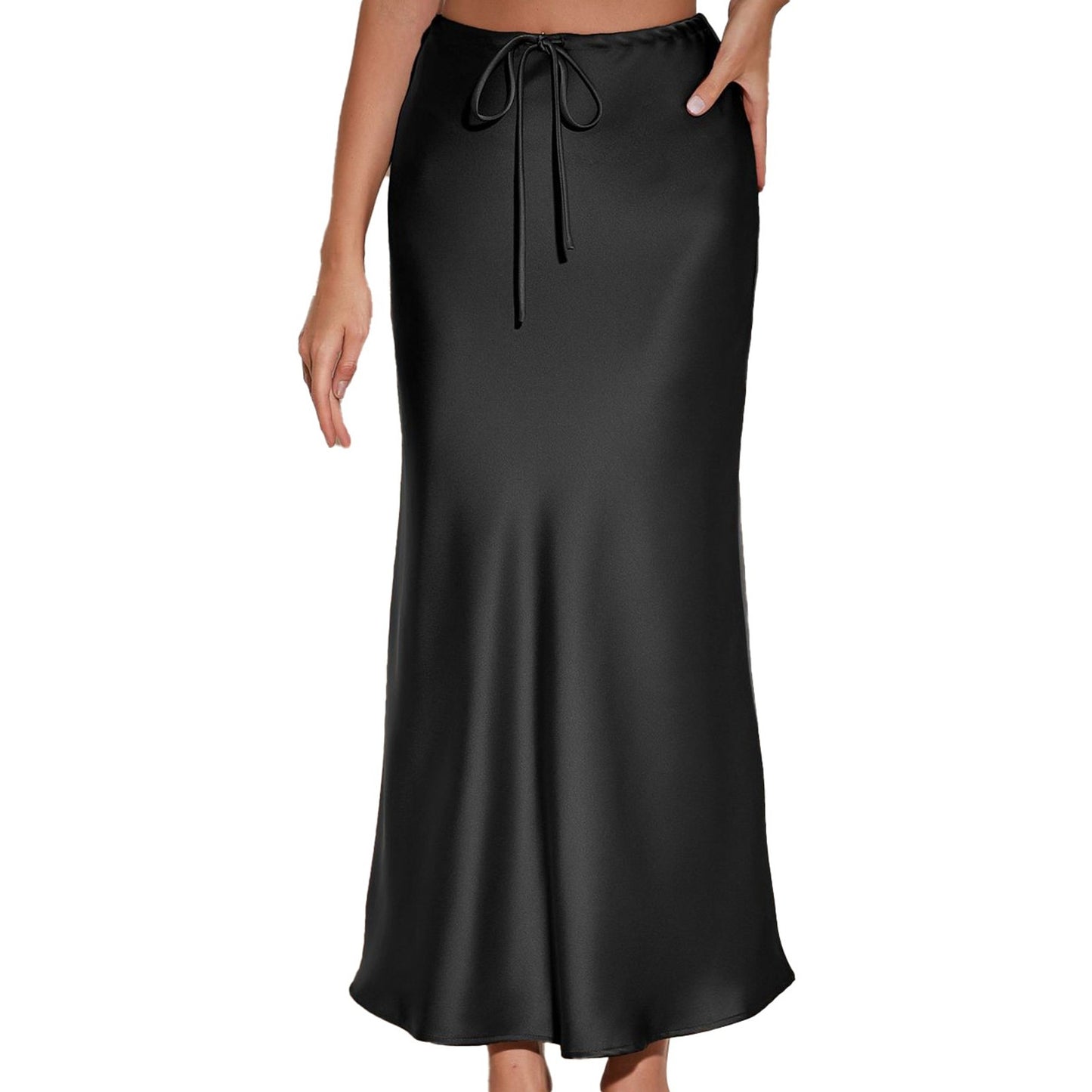 Women'S Solid Color Satin Long Dress High Waist Drawstring Dress Maternity Skirts Reflective Dress Trailing Dress Ropa De Mujer