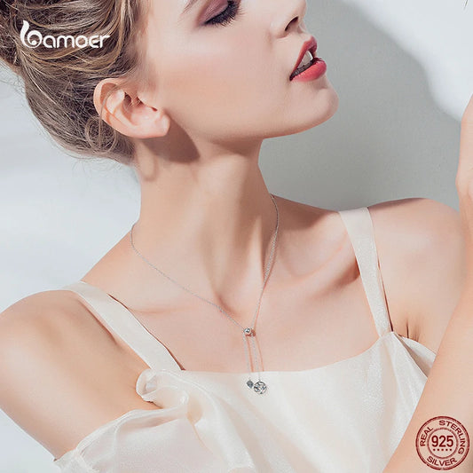 Bamoer 42cm Real 925 Sterling Silver Tree of Life Pendent Necklace for Women Stylish Engagement Wedding Necklace Fine Jewelry