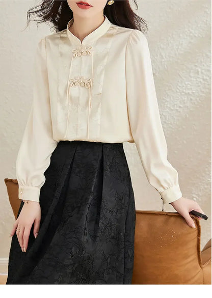 Early Spring Tops for Women Shirts for Spring Wear 2025 New French Temperament New Chinese Puff Sleeve Cardigan