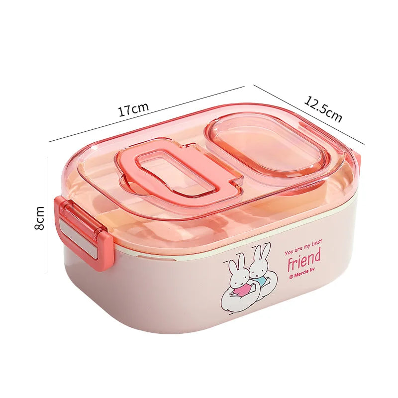 Kawaii Miffy Stainless Steel Divided Lunch Box Water Heated Student Lunch Box Cartoon Portable Bento Box Christmas Gift Toy